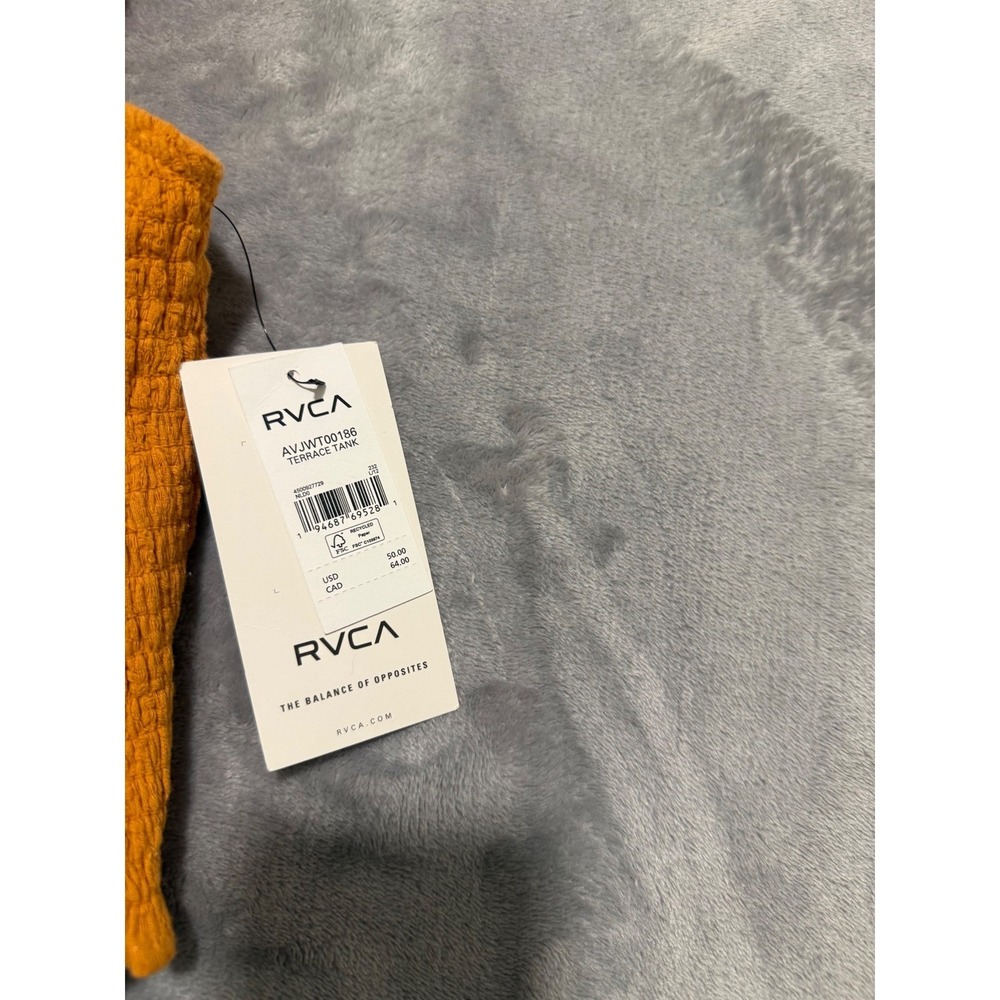 RVCA Terrace Tank Top Womens Large Orange Smocked Ruffle Cropped AVJWT00186 - Picture 2 of 6